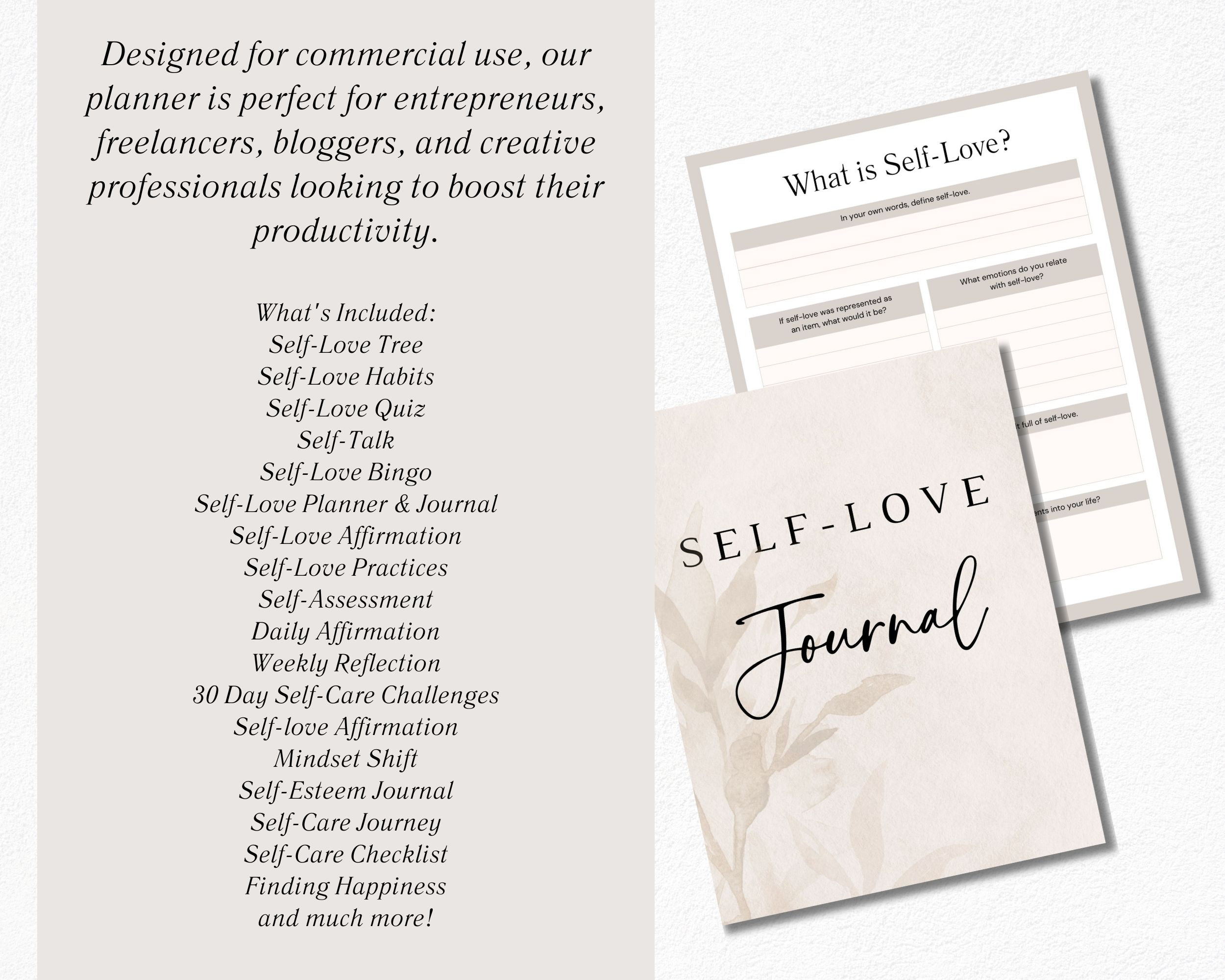 PLR Resell Self Love Journal Commercial Use Digital and Printable Canva ...