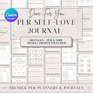 PLR Resell Self Love Journal Commercial Use Digital and Printable Canva Editable Template, Self Care Journal, Self Love Planner, Self-Love