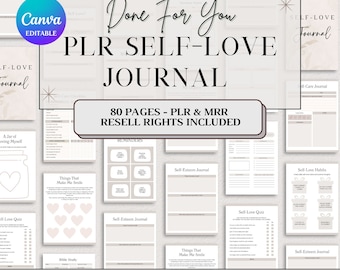PLR Resell Self Love Journal Commercial Use Digital and Printable Canva Editable Template, Self Care Journal, Self Love Planner, Self-Love
