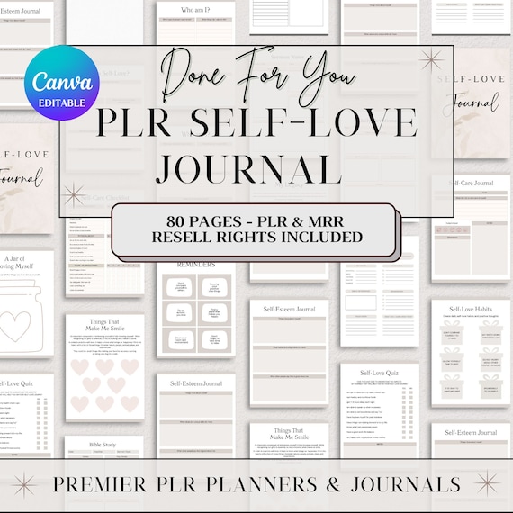 PLR Resell Self Love Journal Commercial Use Digital and Printable Canva Editable Template, Self Care Journal, Self Love Planner, Self-Love