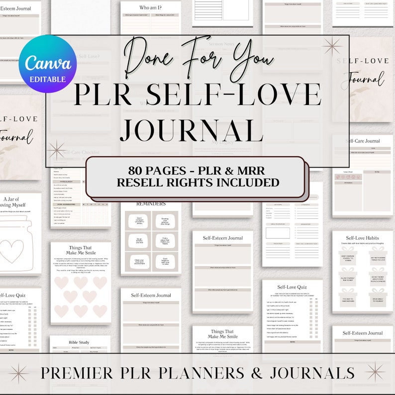 PLR Resell Self Love Journal Commercial Use Digital and Printable Canva Editable Template, Self Care Journal, Self Love Planner, Self-Love image 1