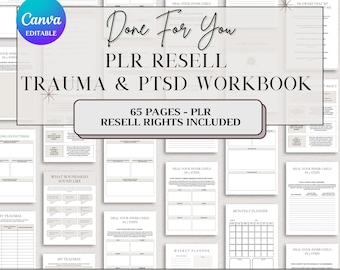 PLR Resell Trauma and PTSD Processing Workbook, Trauma Therapy Planner and Worksheet Bundle, PLR Digital Product canva editable template