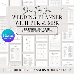 Canva templates wedding planner bundle PLR and MRR, master resell rights plr digital product plr resell neutral minimalist wedding planner