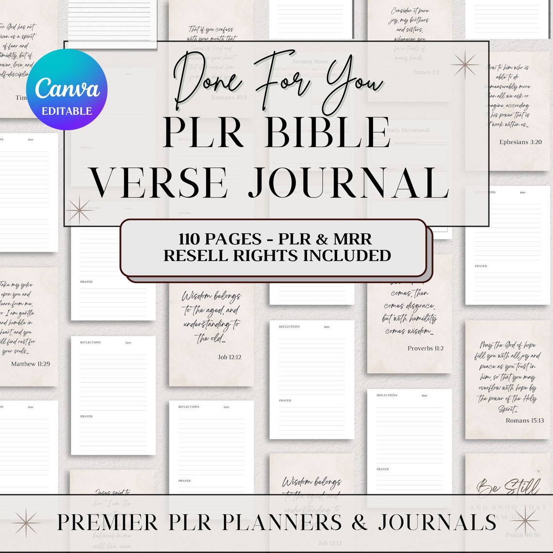 PLR Bible Verse Journal Printable Canva Editable PDF, Bible Study Guide ...