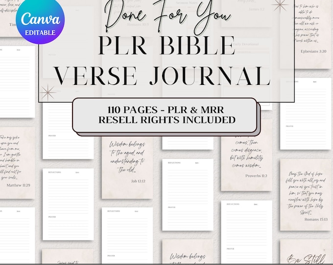 PLR Bible Verse Journal Printable Canva Editable PDF, Bible Study Guide ...