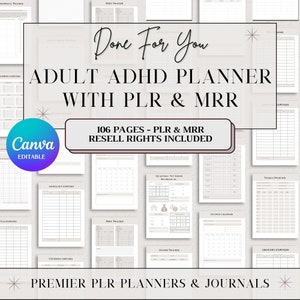 MRR plr ADHD Planner Adult Printable Digital Productivity Journal, Done for you commercial resell digital product planner journal,plr resell