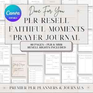 PLR Digital Journal for Women, PLR Digital Products, Bible Study Guide Canva Journal Template, journal prompts, Bible Study Prayer Journal