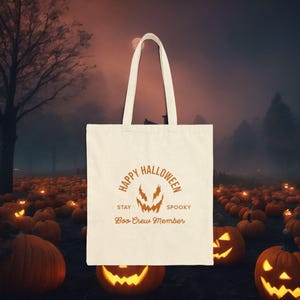 Pumpkin Face Happy Halloween Spooky Pumpkin Halloween Tote Bag Trick or Treat Halloween Tote Bag Creepy Cute Halloween Tote Bag