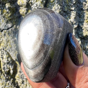 Top Polished Silver Sheen Obsidian Specimen - Root + Third Eye Chakra
