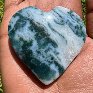 Moss Agate Puffy Heart - Heart Chakra