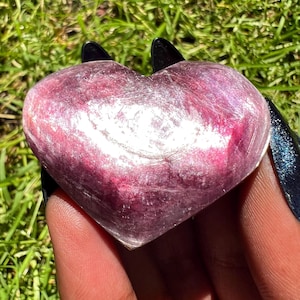 Flashy Gem Lepidolite Puffy Heart - Third Eye Chakra