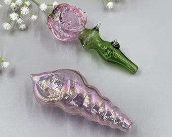 4 ‘’ Shell Pipes, Pink Transparent Glass Pipes, Handmade Pipes,  Glass Pipes,Smoking Pipes, Gifts, Cool Design Pipes