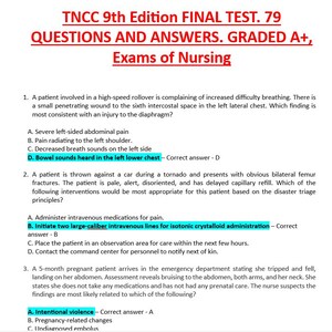 Test finale TNCC 9a edizione. 79 domande e risposte. Valutazione A+, Esami di Infermieristica.