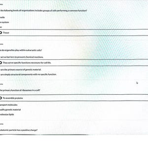 Könnte beinhalten: Eine digitale Quiz-Oberfläche auf weißem Hintergrund mit vier Multiple-Choice-Fragen zu Biologie und Chemie. Jede Frage enthält eine nummerierte Überschrift, eine Aufgabenstellung, vier Auswahlmöglichkeiten und ein grünes Häkchen für die richtige Antwort.
