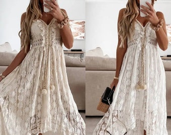 Korean Vintage Camis Dress Elegant Evening Beachwear with Bohemian Long Style for Summer