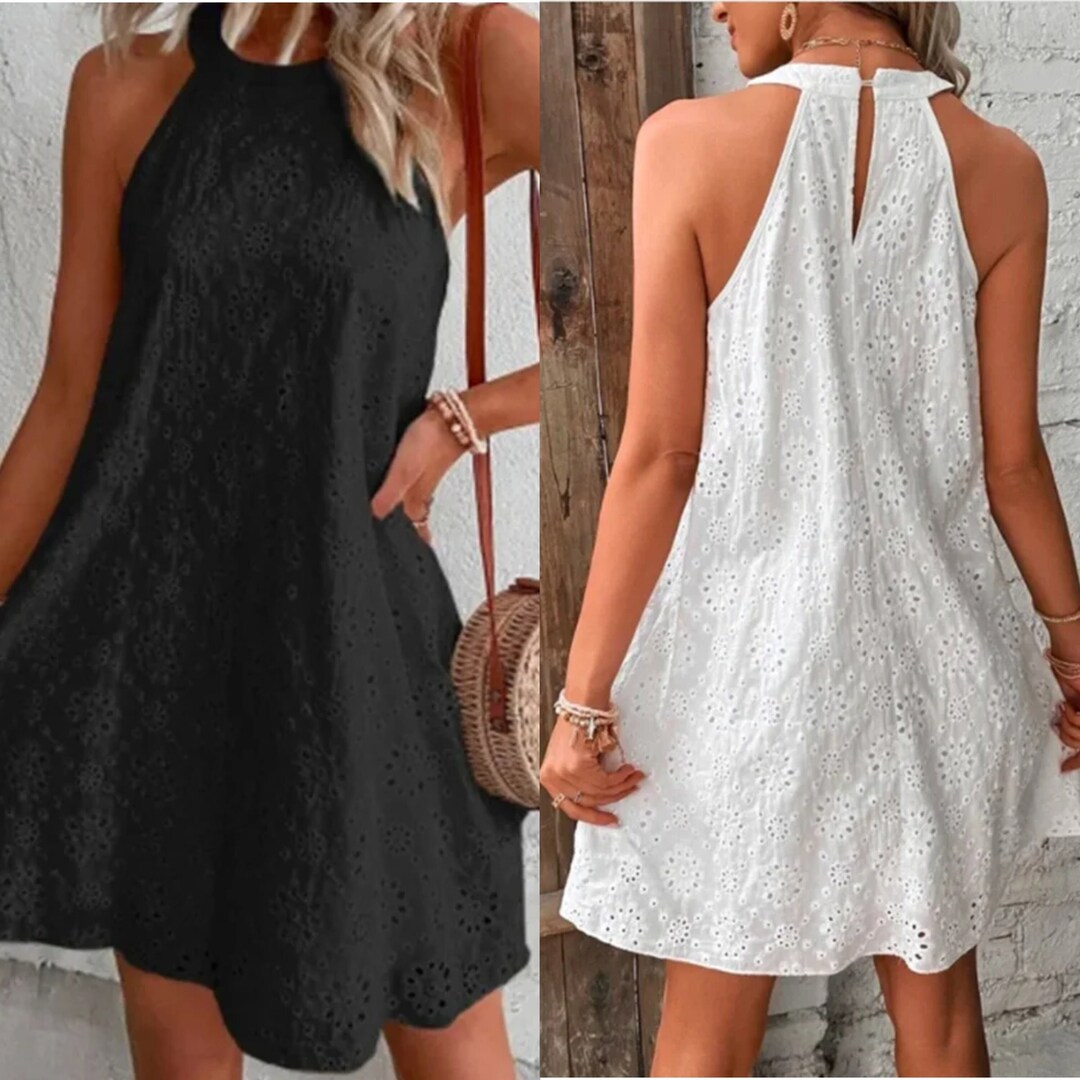 Strapless Floral Mini Dress Summer Sleeveless White Dress With O Neck ...