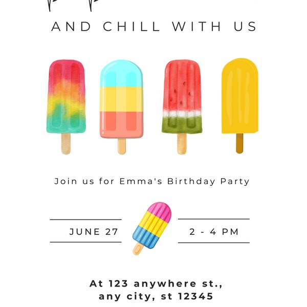 Pop on over and chill digital party invitation 5x7