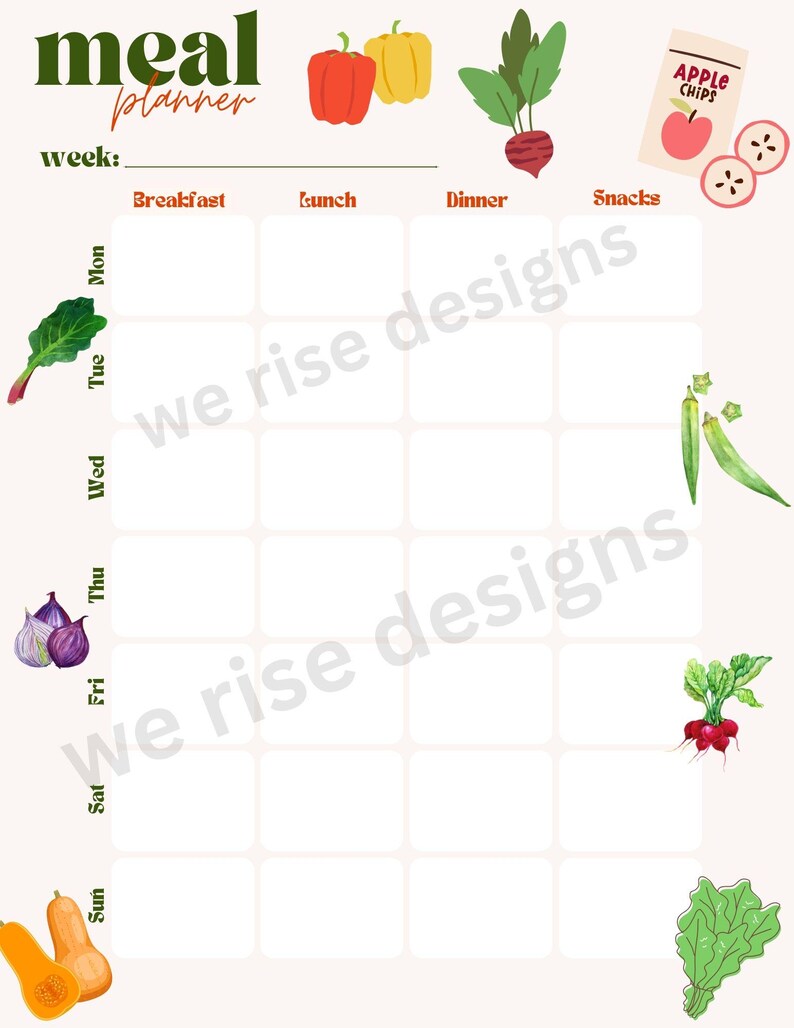 Colorful Digital Weekly Meal Planner With Breakfast, Lunch, and Dinner ...