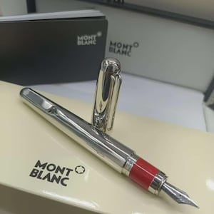 Casual Montblanc Silver Red Body Fountain Pen Gift Set with Box - Medium Nib