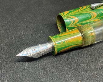 Vintage Handmade Gama Sneaky Ebonite Fountain Pen | Chrome Trim, Medium Nib, Eyedropper Filling