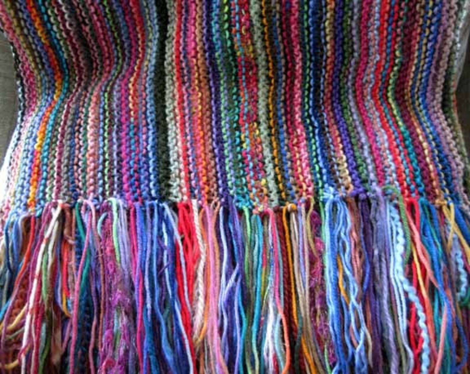 Knitted Afghan Blanket Throw Brightly Colored Lush Fringes Etsy