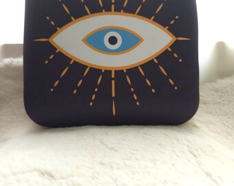 Clutch bag with evil eye print, eccentric clutch bag, present for a companion, gifts for her, bridesmaid, everyday bag