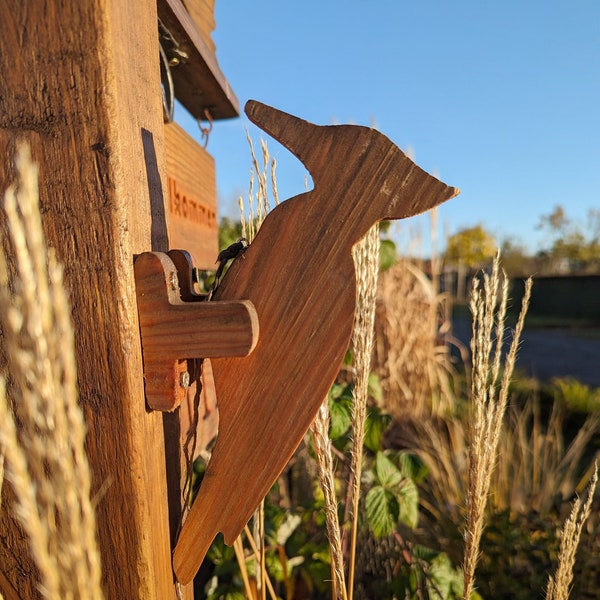 Türglocke Holz Specht, Türklopfer für Garten und Haus Tür, rustikale Klopfspecht, vintage Türschild Glocke