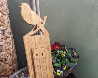 Thermometer hout buiten • Buitenthermometer voor tuin, terras of balkon • Gepersonaliseerd houten decoratie cadeau