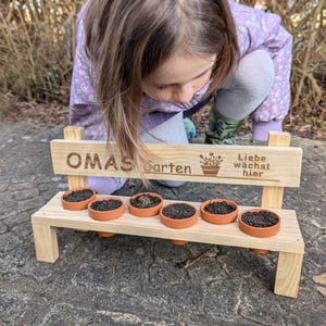piccola panca per fiori personalizzata con vasi di terracotta e semi • come regalo per la nonna mamma idea di scatola per fiori per coltivare fiori di verdura