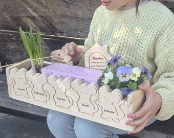 Farewell gift for a teacher at a daycare, kindergarten, nursery & primary school - personalized wooden box with mice as a thank-you gift for saying goodbye