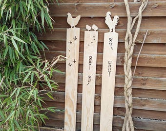 Garden decoration chicken rooster chick – Easter garden decoration made of wood – Spring decoration for outdoors, set of 3 garden stakes with hen