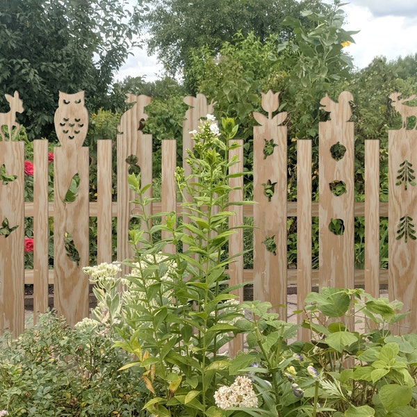 Zaun Holz Holzzaun, Gartenzaun Zaunelemente mit Tiere Motiv,  Zaunbrett für Dekozaun Garten