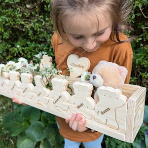Bloemendoos teddybeer afscheidscadeau kleuterschool KITA afscheidscadeau voor leerkrachten - houten doos (gepersonaliseerd met naamtekst)