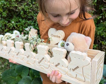 Flower box Teddy bear farewell gift kindergarten/daycare farewell gift for teachers - wooden box (personalized with name and text)