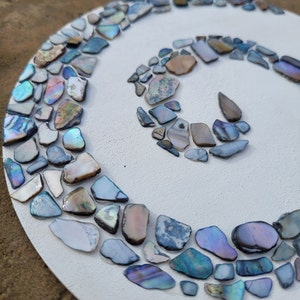Handmade seashell, mother of pearl spiral mosaic mandala wall art