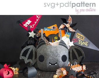 Halloween Trick or Treat Bag - BAT - SVG file, PDF Pattern, Instructions, and Video Instructions.