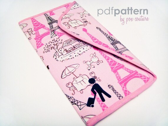 Blossom Passport Travel Wallet PDF Sewing Pattern 3 card slots 2 pockets for ticket and itinerary 1 or 2 passport slots