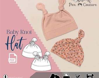 Gorro de nudo simple y doble - NUEVO PATRÓN en PDF e instrucciones Prematuro, recién nacido, 3 m, 6 m, 12 m, 24 m