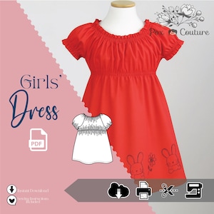 Kids Peasant Dress Sewing Pattern – Sizes 18M to 6 – Empire Waist PDF – Girls Easter & Spring Dress