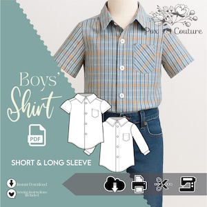 Boys’ Shirt Sewing Pattern – Short & Long Sleeve – Sizes 18M-6 – PDF + A0 Print – Classic Button-Up Shirt for Kids