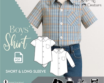 Boys’ Shirt Sewing Pattern – Short & Long Sleeve – Sizes 18M-6 – PDF + A0 Print – Classic Button-Up Shirt for Kids