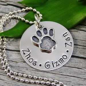 Mom Necklace For Pet Owner Hand Stamped Jewelry Pet Jewelry Personalized Jewelry Sterling Silver Necklace Paw Print Charm image 1