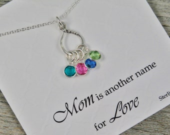 Mom Necklace - Sterling Silver Necklace - Birthstones - Mom Is Another Name For Love - Eternity charm - Birthstone Necklace - Mom Gift