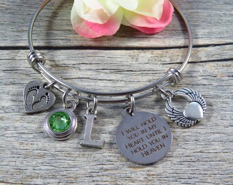 Remembrance Bangle - Stainless Steel Expandable Bangle - Remembrance Jewelry - Baby Memorial Jewelry - I Will Hold You In My Heart - Initial