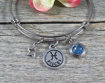 Zodiaque bracelet-poissons-bracelet en acier inoxydable-bracelet extensible-signe du zodiaque-breloque étoile-astrologique signe-Horoscope-Pierre de naissance