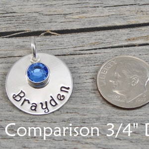 Hand Stamped Jewelry Personalized Jewelry Charm For Necklace Sterling Silver Circle Godmother & Birthstone image 2