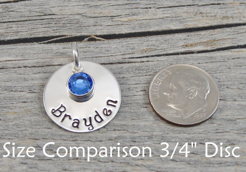 Hand Stamped Jewelry Personalized Jewelry Charm For Necklace Sterling Silver Circle Godmother & Birthstone image 2