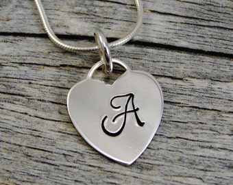 Hand Stamped Jewelry - Personalized Jewelry - Initial Necklace - Sterling Silver Necklace - Heart