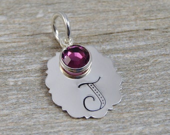 Hand Stamped Jewelry - Personalized Jewelry - Charm For Necklace - Sterling Silver - Initial - Fancy Oval