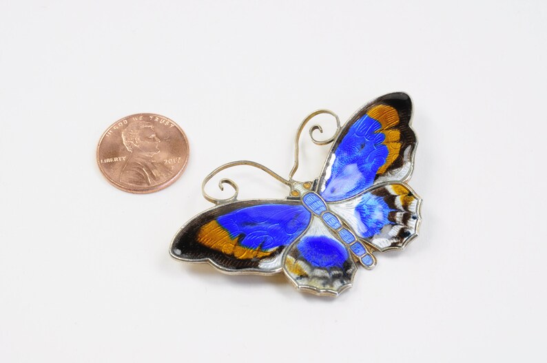 David-Andersen Butterfly Brooch in Cobalt Enamel with Guilloche Wings